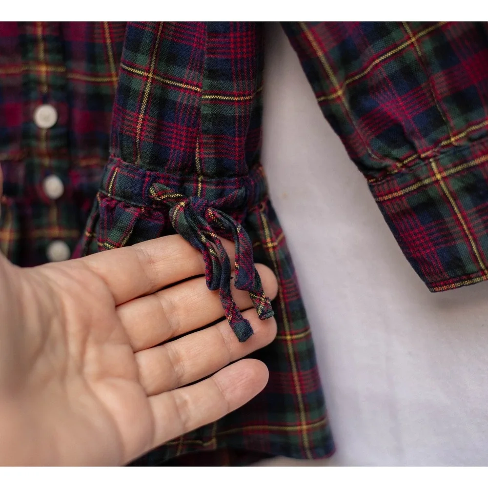 Ralph Lauren Shirt Dress Toddler 2T Tartan Plaid Peter Pan Collar Cinched Preppy